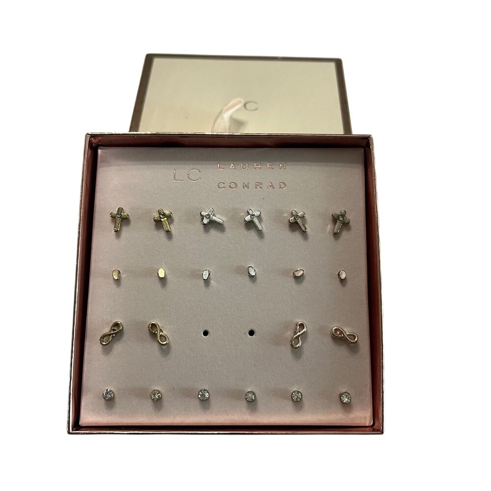 Lauren Conrad NIB Faith Cross Infinity Earrings 11 Pair Silver Gold Rose Gold